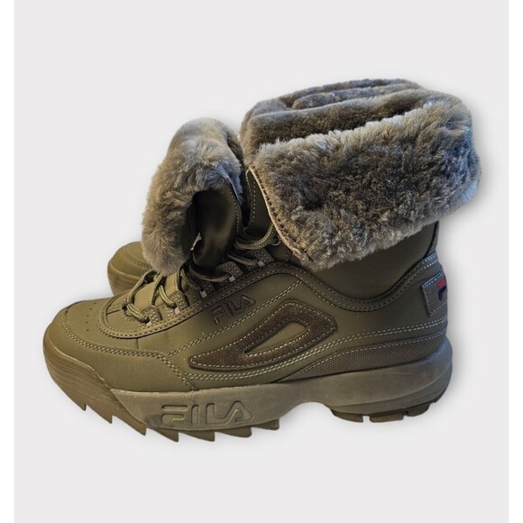 FILA Disruptor Comfy Shearling Boot Olive Green Leather Fur 9.5 Mens - Picture 5 of 16